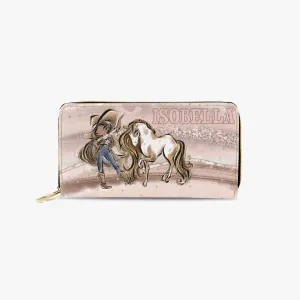 Long Type Zipper Purse, Howdy Cowgirl & Horse, Olive Skin Brown Eyes