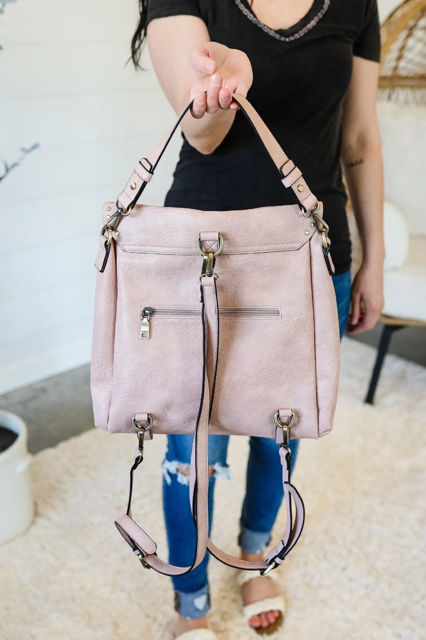 M2000 Indigo Convertible Backpack w/ Stud Details