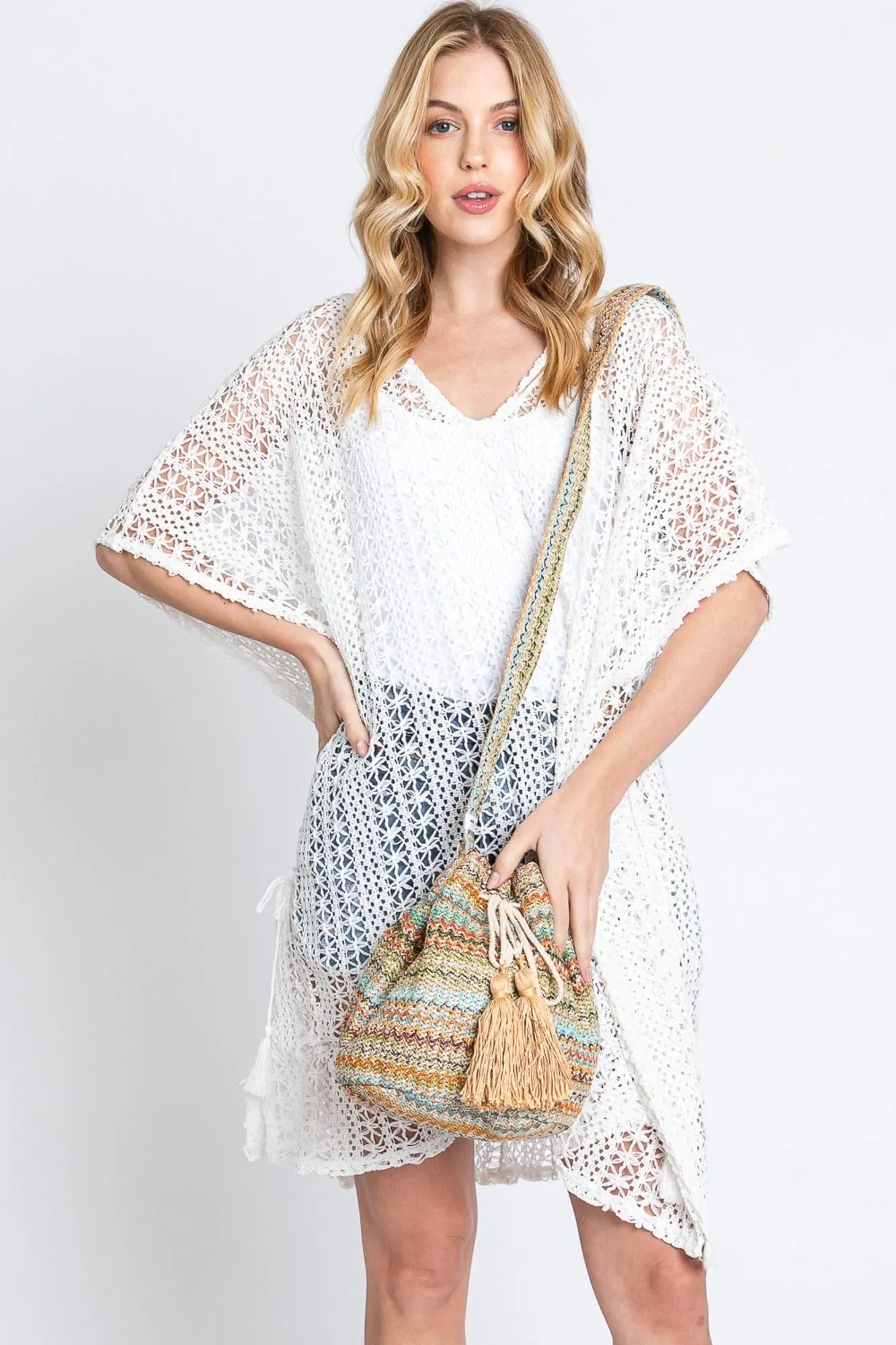 MB0235 Aspen Multi Color Chevron Straw Bucket Bag