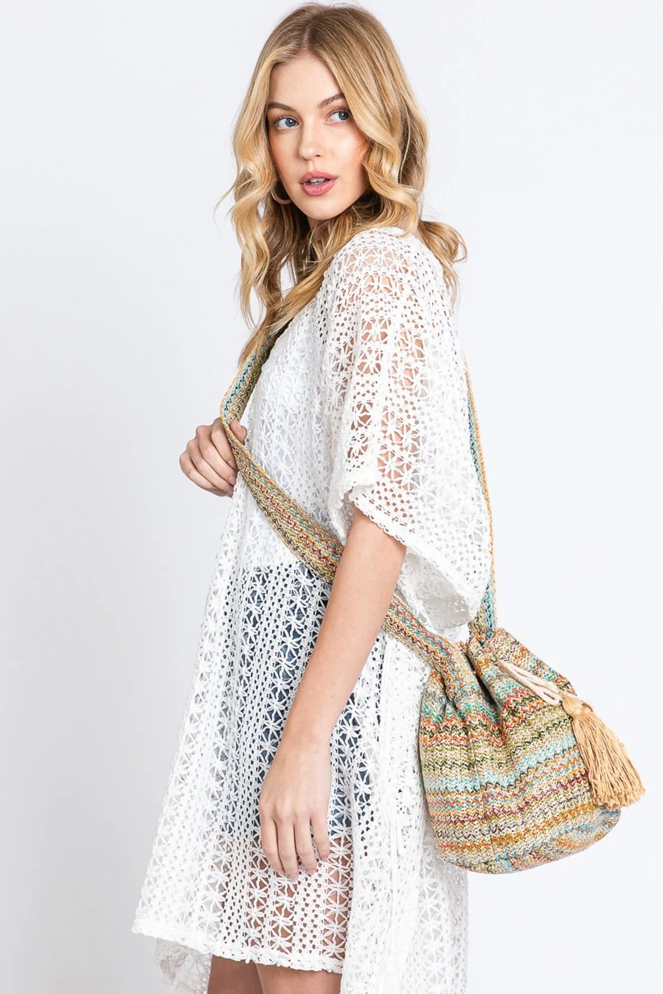 MB0235 Aspen Multi Color Chevron Straw Bucket Bag