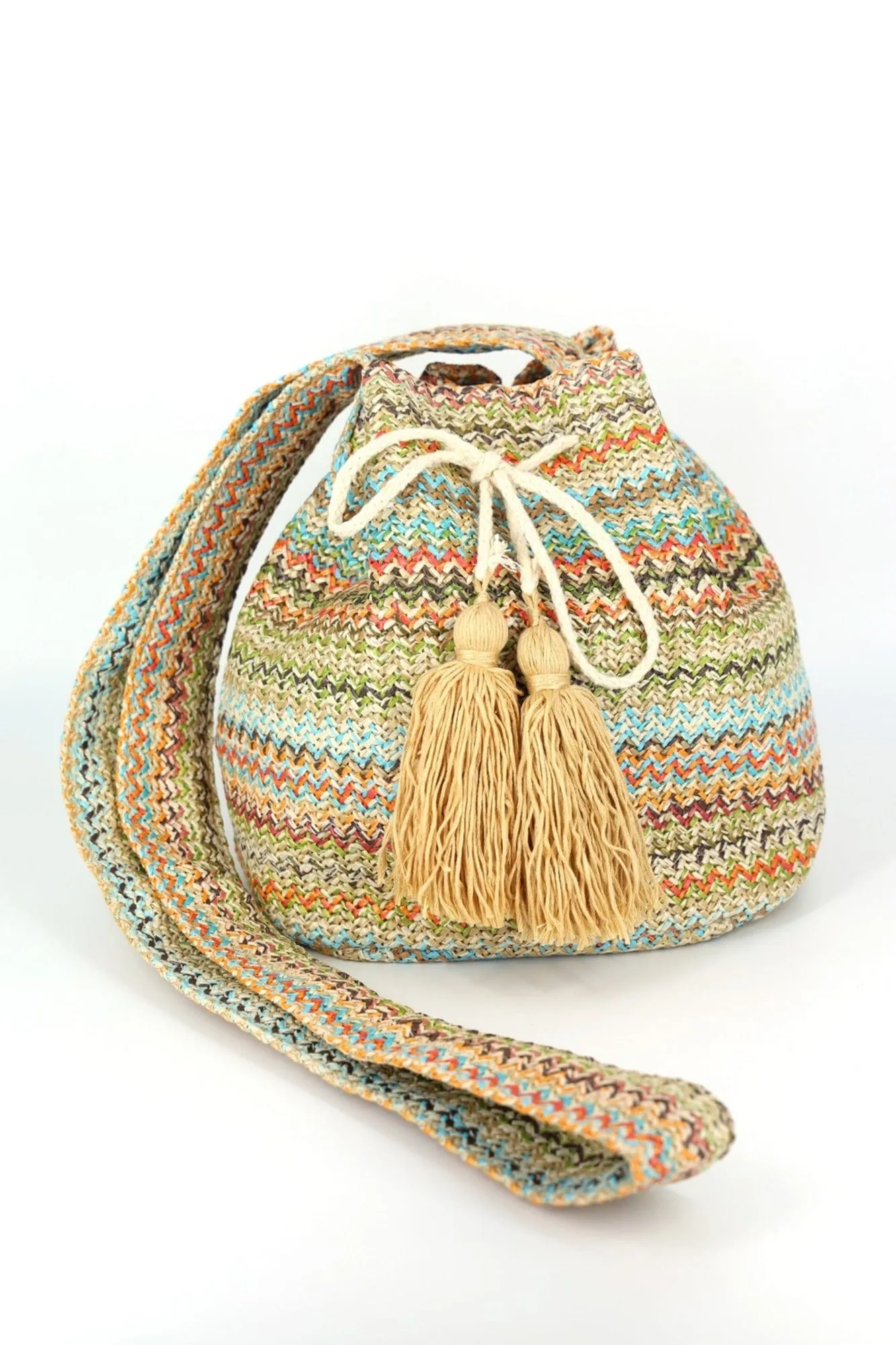 MB0235 Aspen Multi Color Chevron Straw Bucket Bag