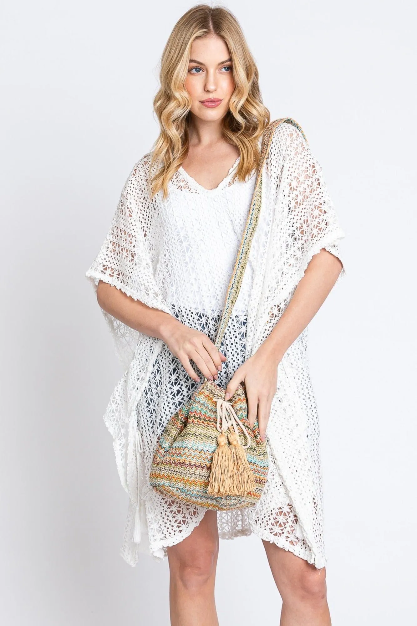 MB0235 Aspen Multi Color Chevron Straw Bucket Bag