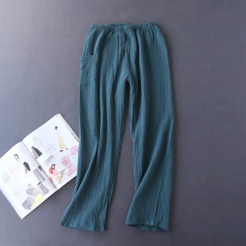 New Japanese Style Spring and Autumn Ladies Cotton Crepe Cloth Long-sleeved Trousers Pajamas Cactus Comfortable Home Service