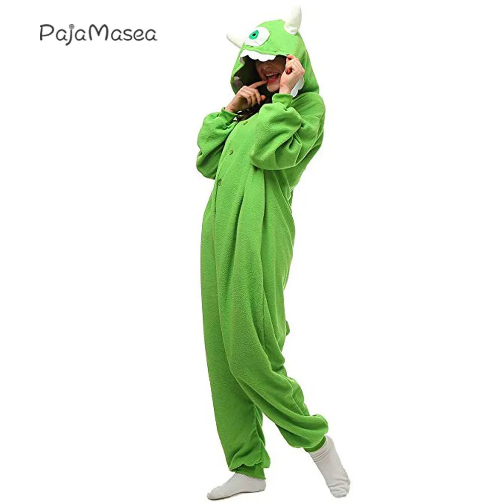 Pajamas fleece onesie adult animal pajamas cartoon green one-eyed monster clothing winter pajamas  funny