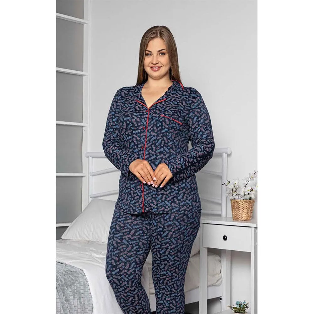 Plus Size Buttoned Masculine Pocket Pajamas Set