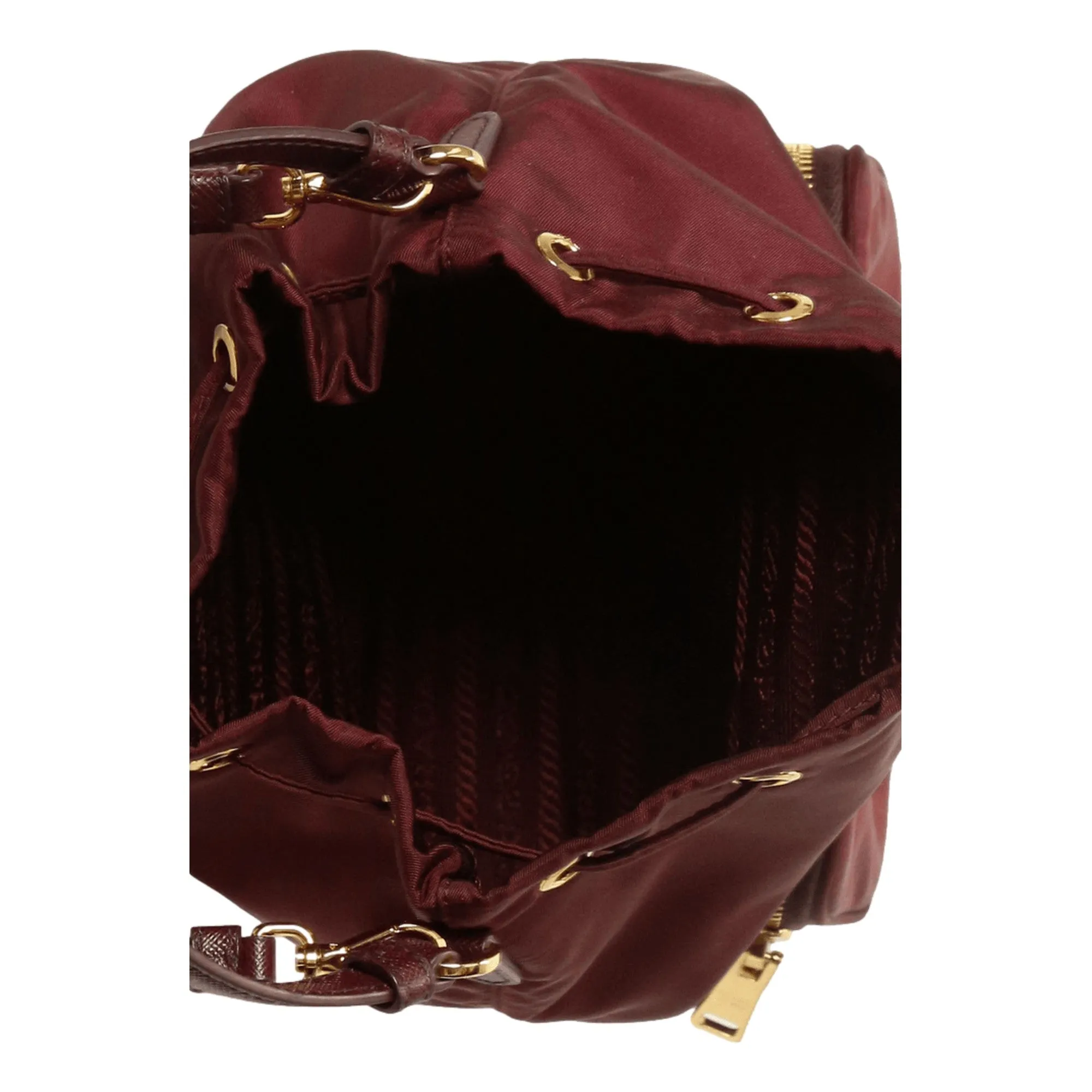 Prada Re-Edition Re-Nylon Duet Mini Bucket Crossbody Bag Granato Burgundy