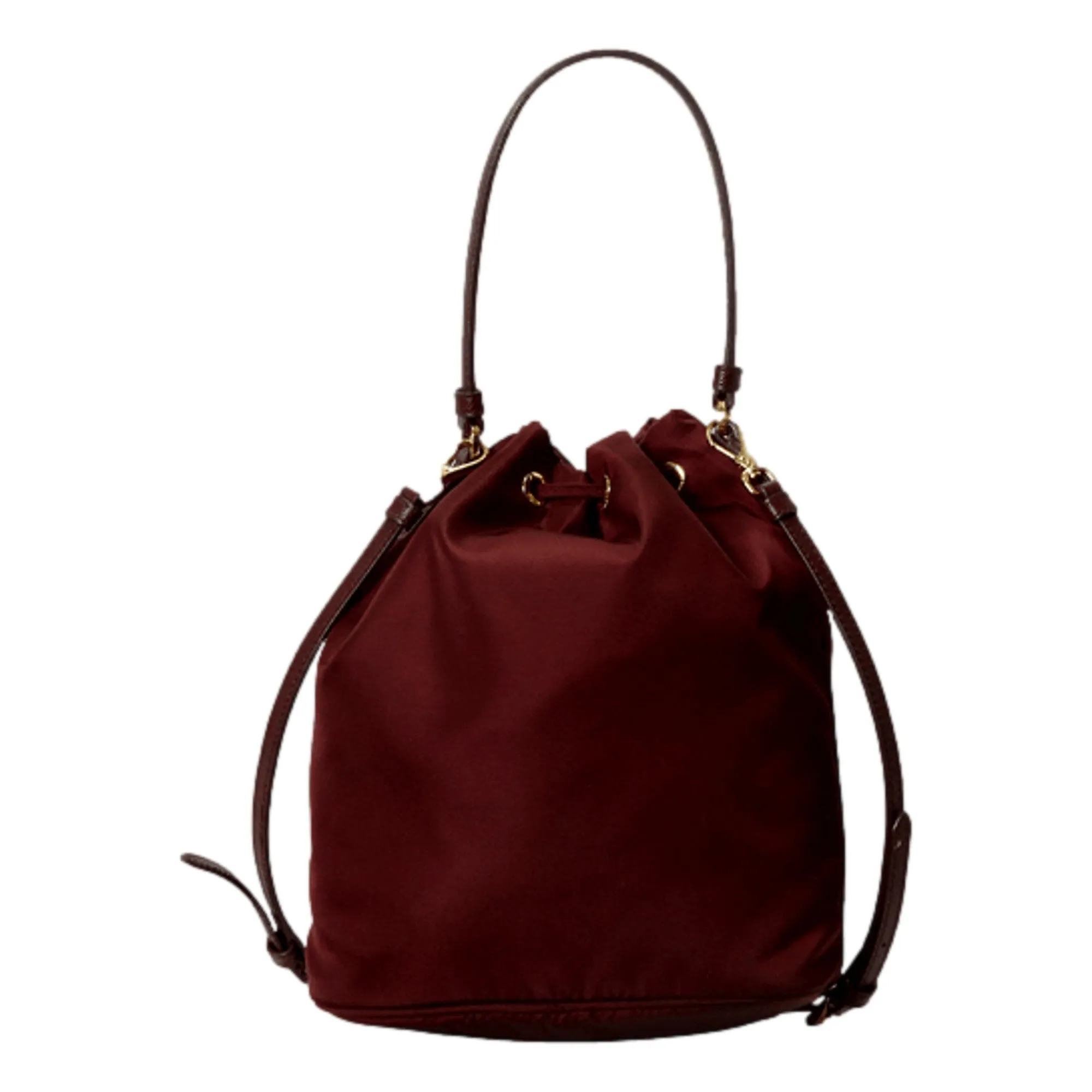 Prada Re-Edition Re-Nylon Duet Mini Bucket Crossbody Bag Granato Burgundy