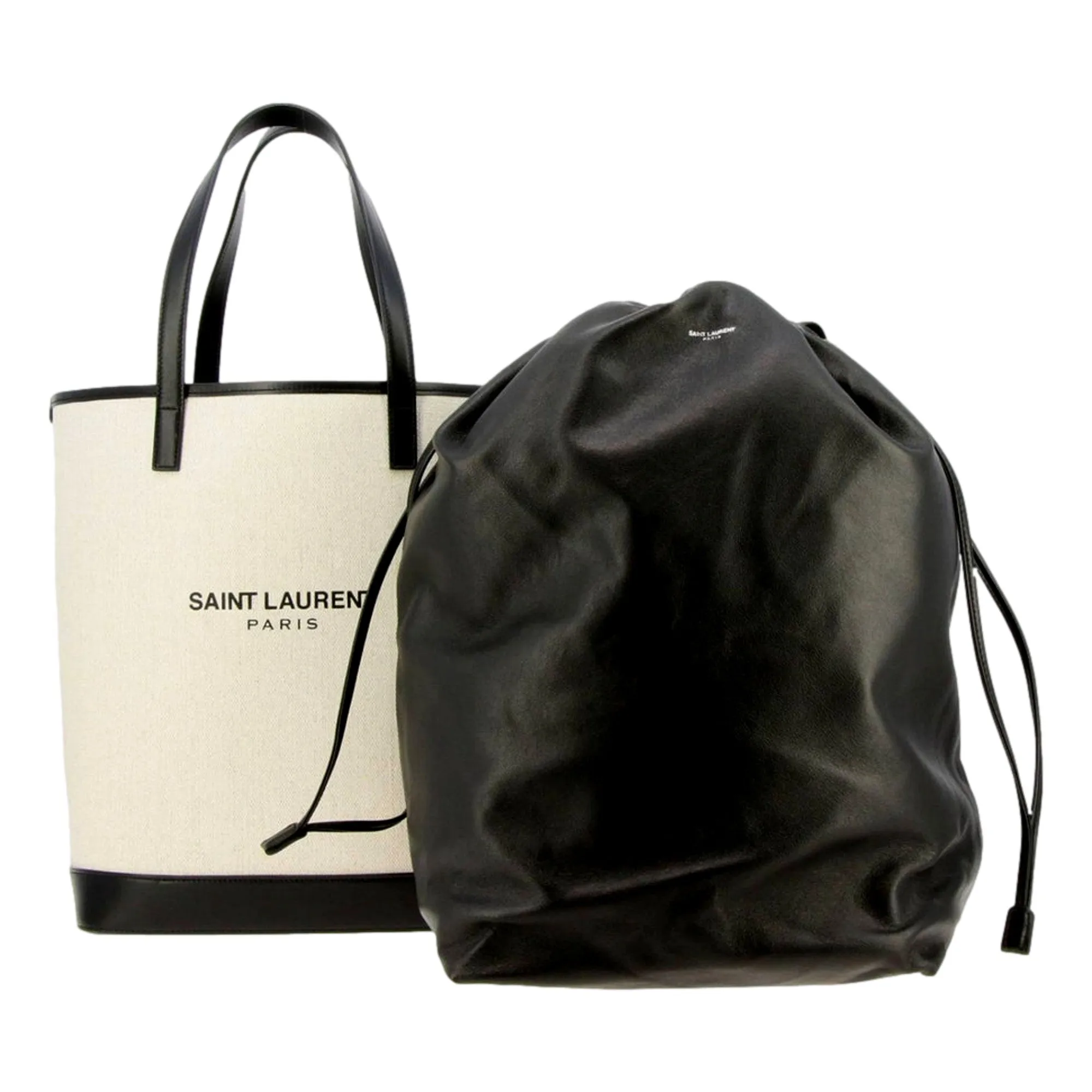 Saint Laurent Teddy White Coated Linen Drawstring Bucket Bag