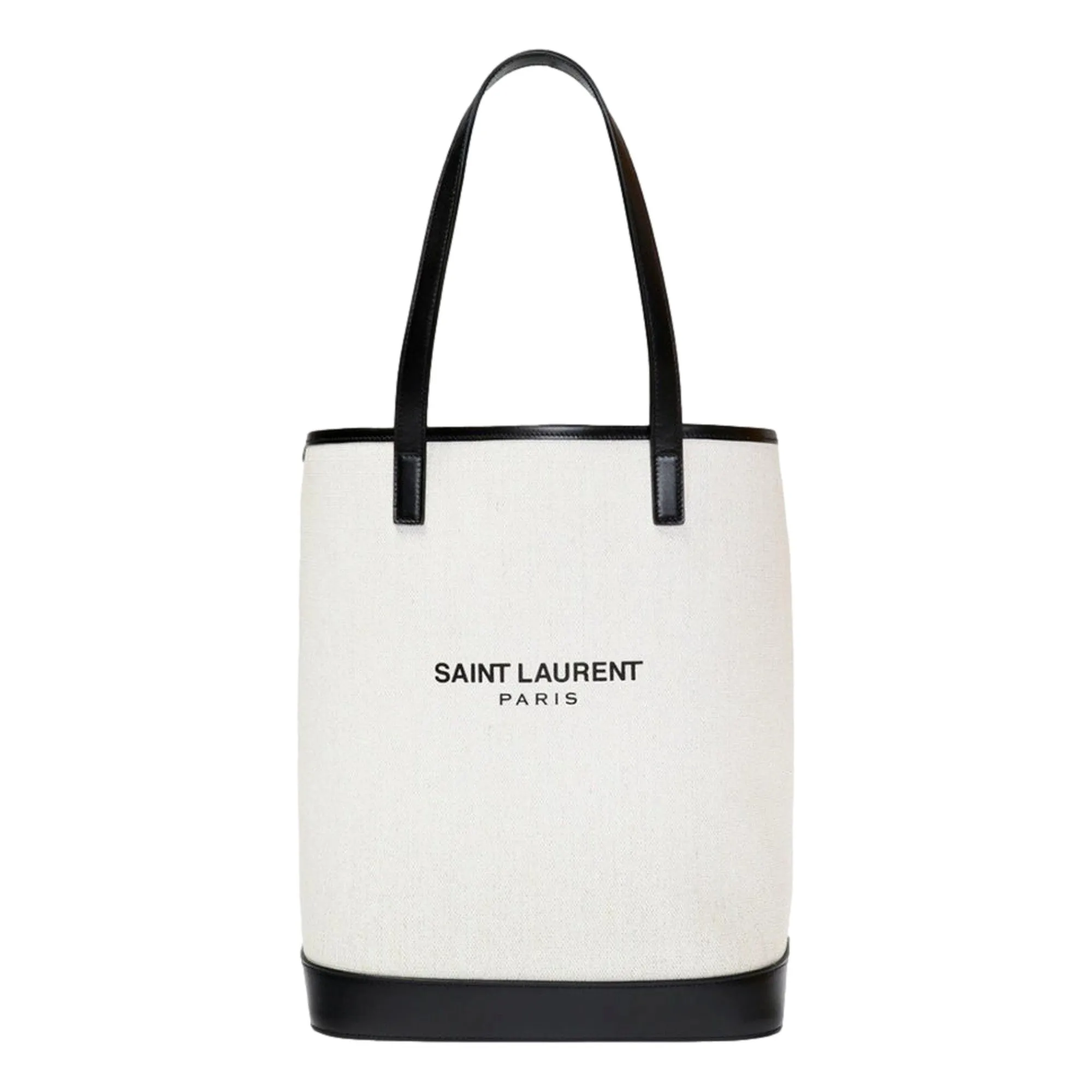 Saint Laurent Teddy White Coated Linen Drawstring Bucket Bag