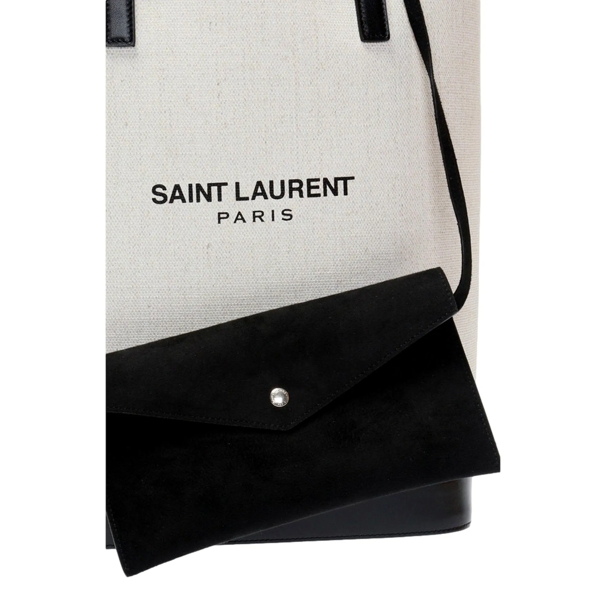 Saint Laurent Teddy White Coated Linen Drawstring Bucket Bag