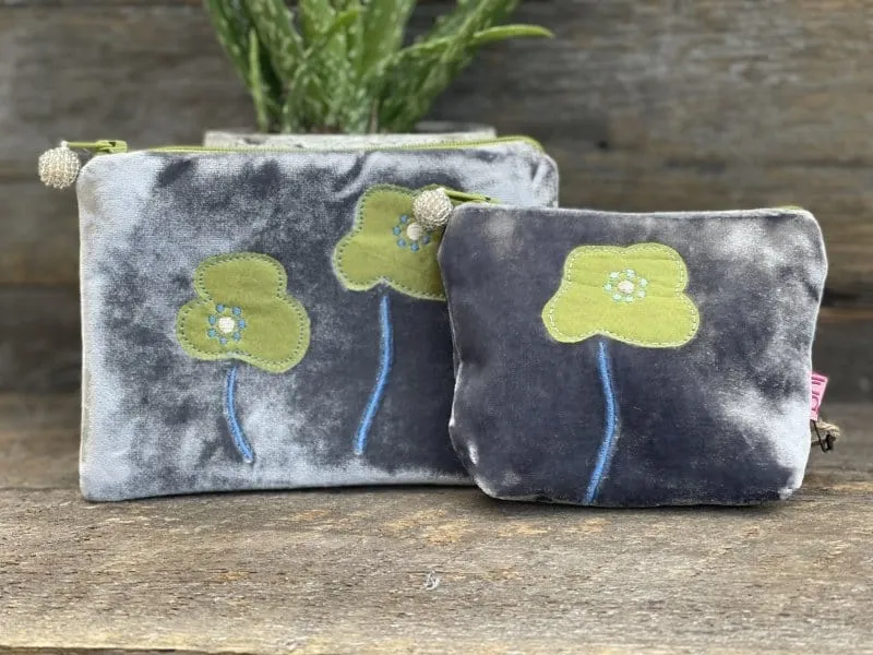 Velvet Poppies Coin Purse - Grey