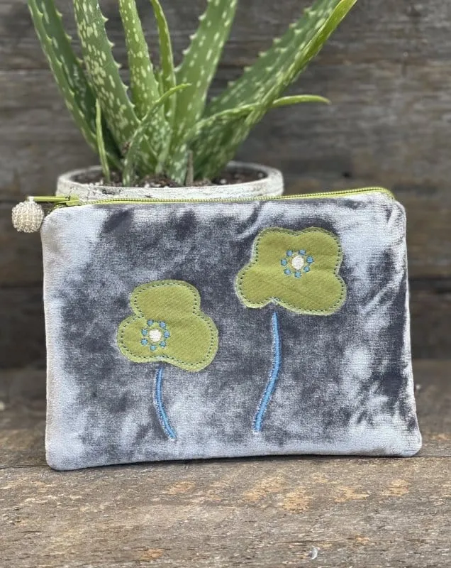 Velvet Poppies Coin Purse - Grey