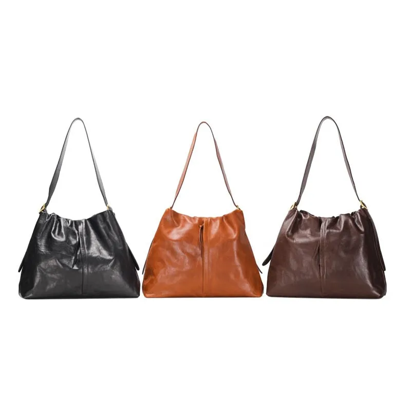 Vintage Design Vegetable Tanned Leather Shoulder Bag for Women's Tote Bag