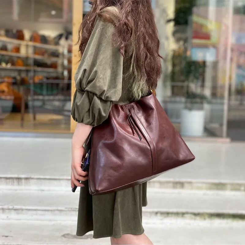 Vintage Design Vegetable Tanned Leather Shoulder Bag for Women's Tote Bag