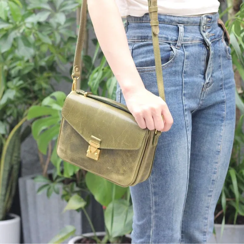 Vintage Vegetable Tanned Cowhide Leather Women's Messenger Bag