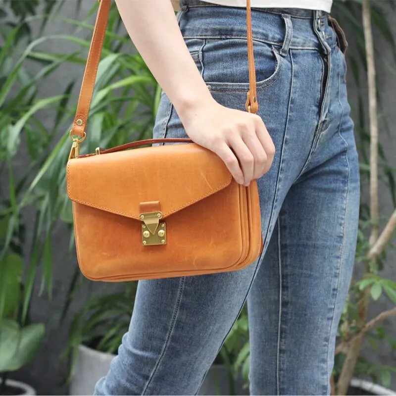 Vintage Vegetable Tanned Cowhide Leather Women's Messenger Bag